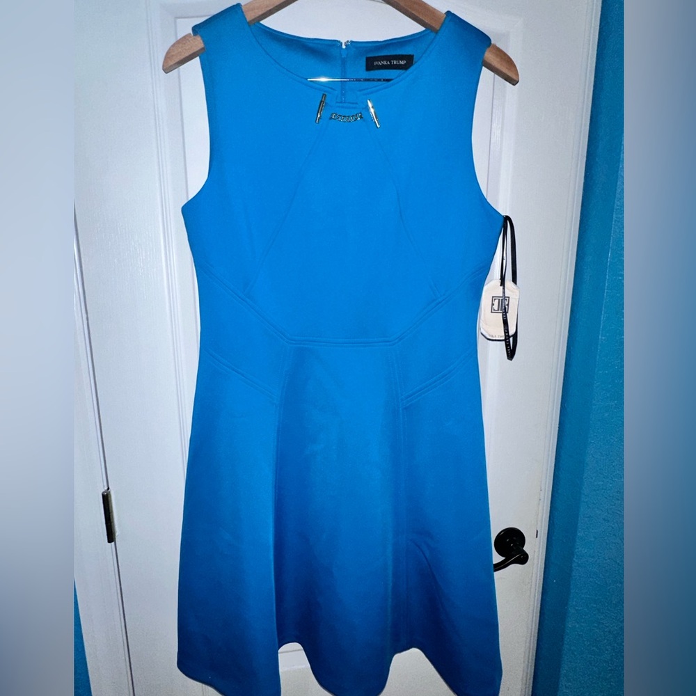 NEW WT Ivanka Trump Blue A Line Sleeveless Dress Women’s Size 14 Business Casual